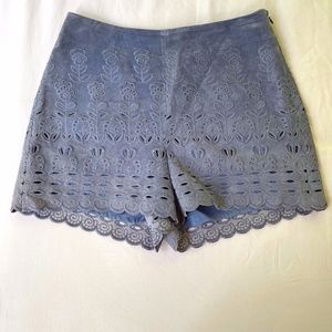 Intermix Blue High-waisted Suede Shorts